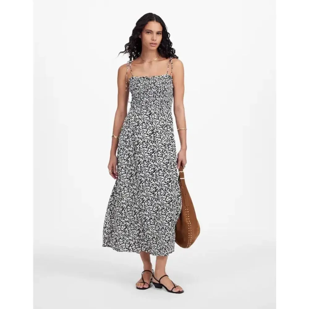 NWT Madewell Tie Shoulder Midi Dress in Floral Black Size 0 - Picture 1 of 9